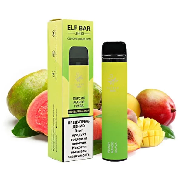 Одноразовая Pod Система Elf Bar 3600 Peach Mango Guava на 3600 затяжок — купить