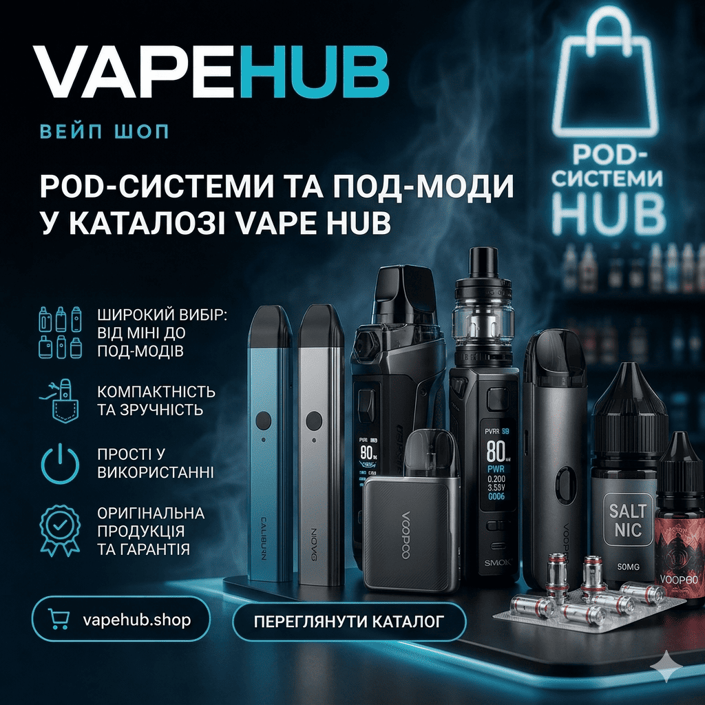 POD-системи та под-моди у каталозі вейп шопу Vape Hub
